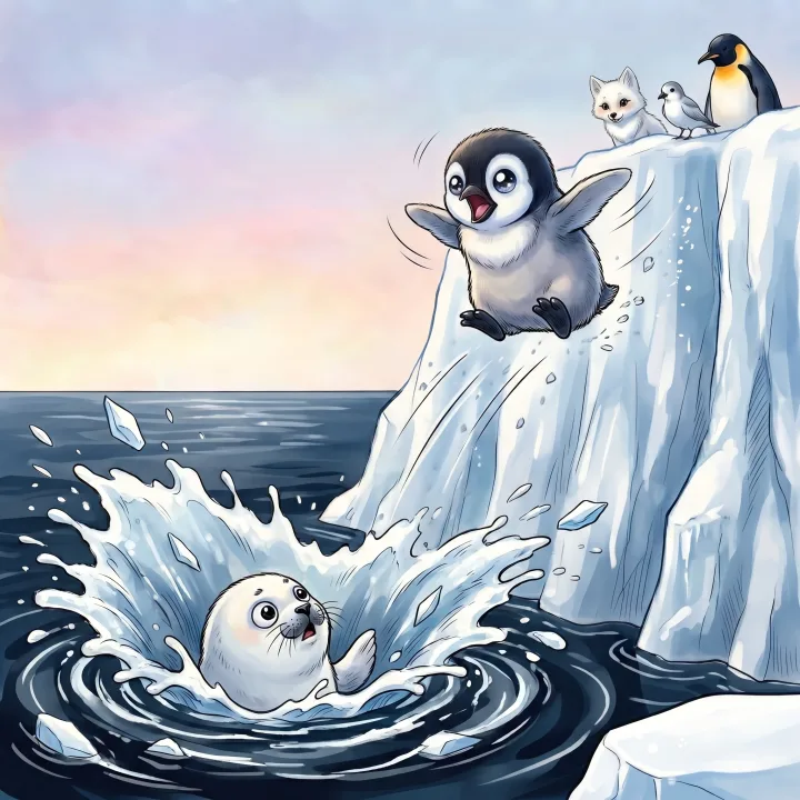 Pingi hrabro skače u more - ilustracija iz slikovnice